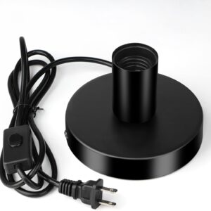 Vintage Table Lamp Base Only, Metal Industrial E26/E27 Plug in Screw Light Bulb Socket with 5.6 Feet Cord On/Off Switch Plug, Small Edison Desk Lamps Holder for Home Lighting Decor (Black)